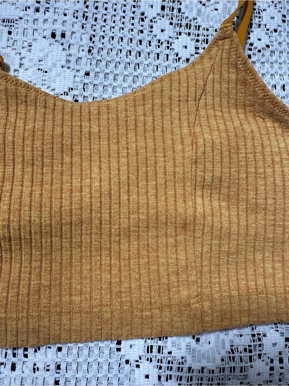 aerie Ribbed Mustard Yellow Spaghetti Strap Crop Camisole - Picture 2 of 5